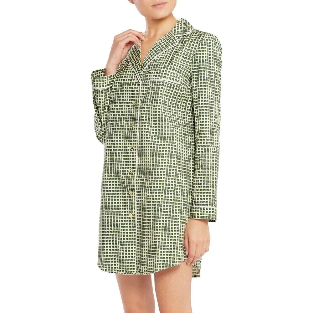 Tory Burch Mirelli Pajama Sleep Shirt Green White S